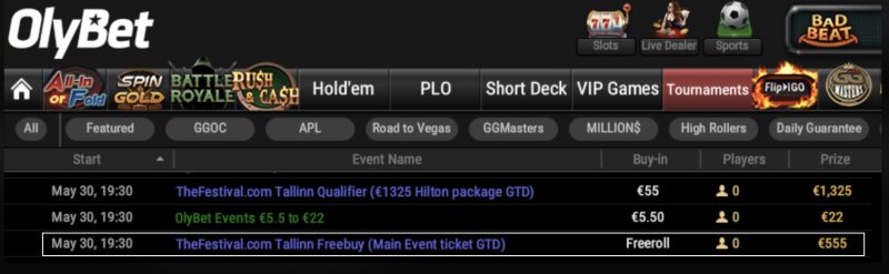 OlyBet freeroll