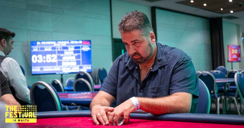 Sarharib Karatas playing the Mixed Games Main Event Torses Day 1B at The Festival Malta