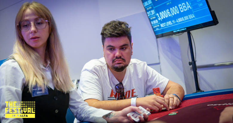 Patrick Sebastian Nardin playing the NLH High Roller Romain at The Festival Malta