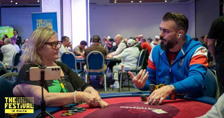 Fabio De Francesco playing the Razz Big Bounty Eva Anne Marie Jiretorn at The Festival Malta