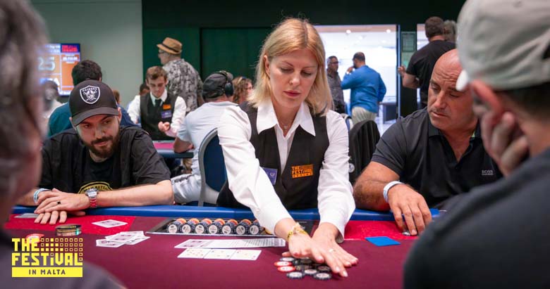 Poker action during the The Hendon Mob Championship Day 1B at The Festival Malta