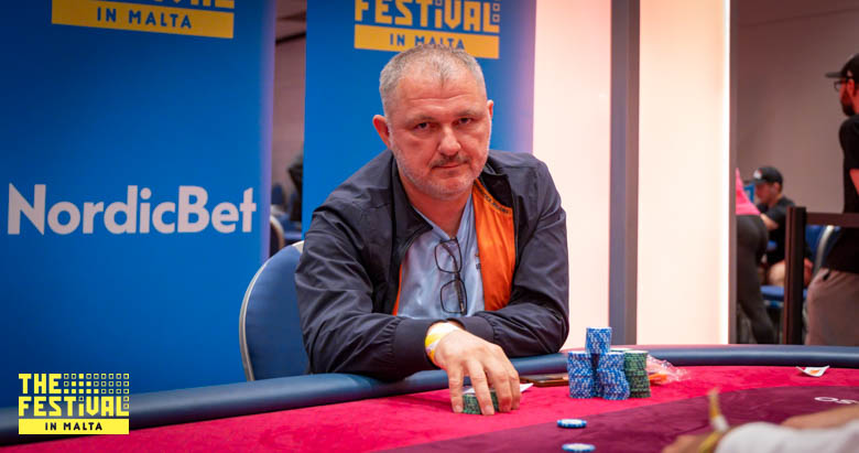 Heads Up Attila Erdei playing the The Hendon Mob Championship Day 2 at The Festival Malta