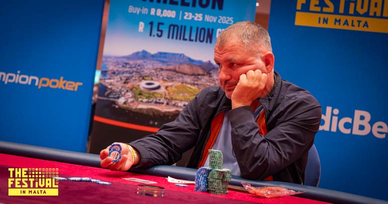 Heads Up Attila Erdei playing the The Hendon Mob Championship Day 2 at The Festival Malta