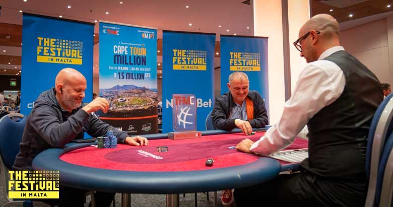 Heads Up Attila Erdei Egi Adriaans playing the The Hendon Mob Championship Day 2 at The Festival Malta