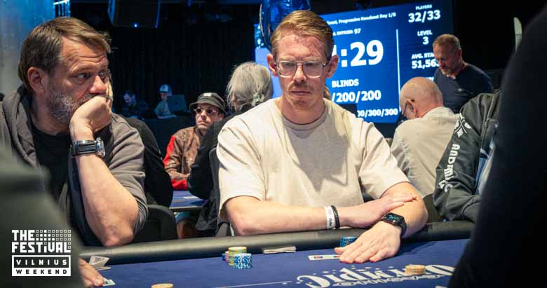 Raymond Bertus De Groot playing the NLH Main Event Pko Day 1B at The Festival Weekend Vilnius