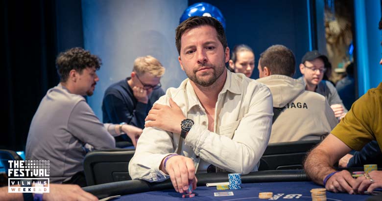 Granit Haziraj playing the NLH Main Event Pko Day 1C at The Festival Weekend Vilnius