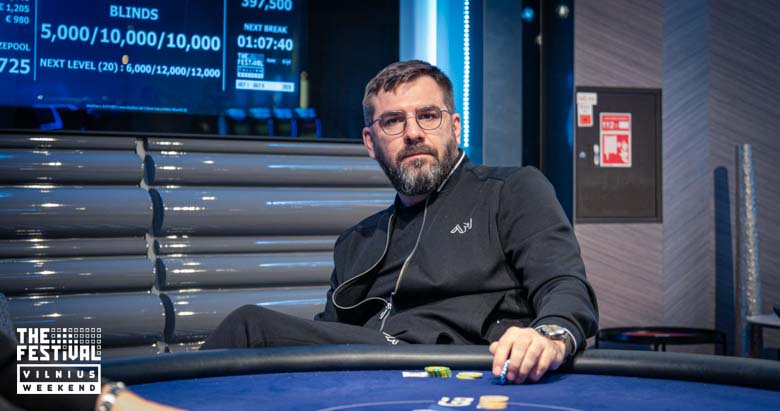 Andrius Mazeika playing the NLH Main Event Pko Day 2 at The Festival Weekend Vilnius