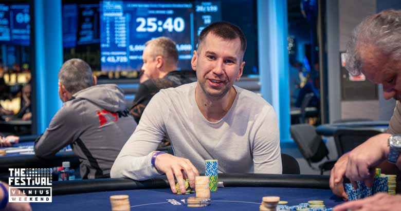 Gerardas Luksenas playing the NLH Main Event Pko Day 2 at The Festival Weekend Vilnius