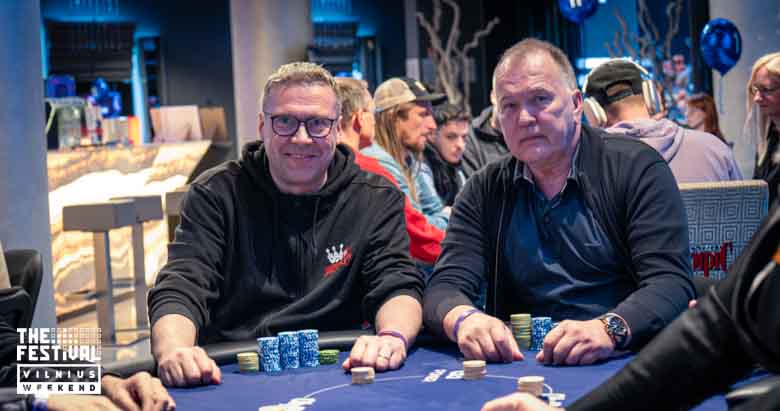 Jari Pekka Hurri Keimo Suominen playing the NLH Main Event Pko Day 2 at The Festival Weekend Vilnius