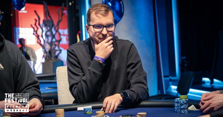 Jurgis Beinoras playing the NLH Main Event Pko Day 2 at The Festival Weekend Vilnius